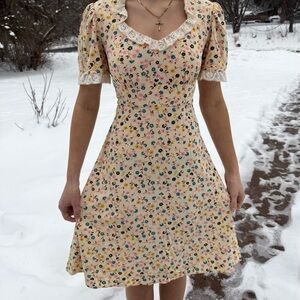 Vintage 70s Floral Mini Dress flower power hippie boho festival